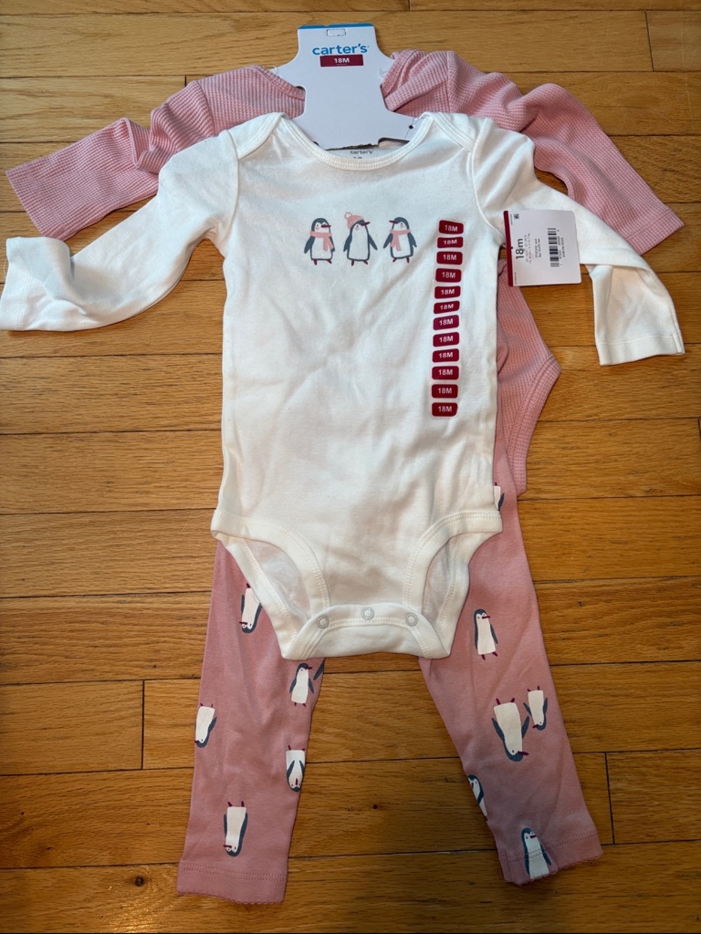Carter's girls Penguin One-Piece Set White & Pink